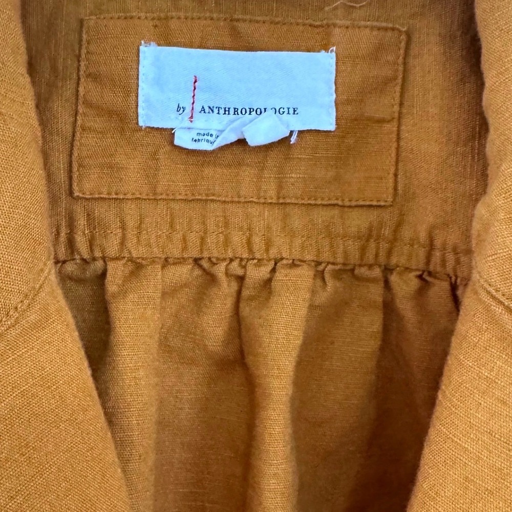 By Anthropologie Cropped Utility Pullover - Ochre Mustard Yellow Linen Blend Top - Picture 3 of 4